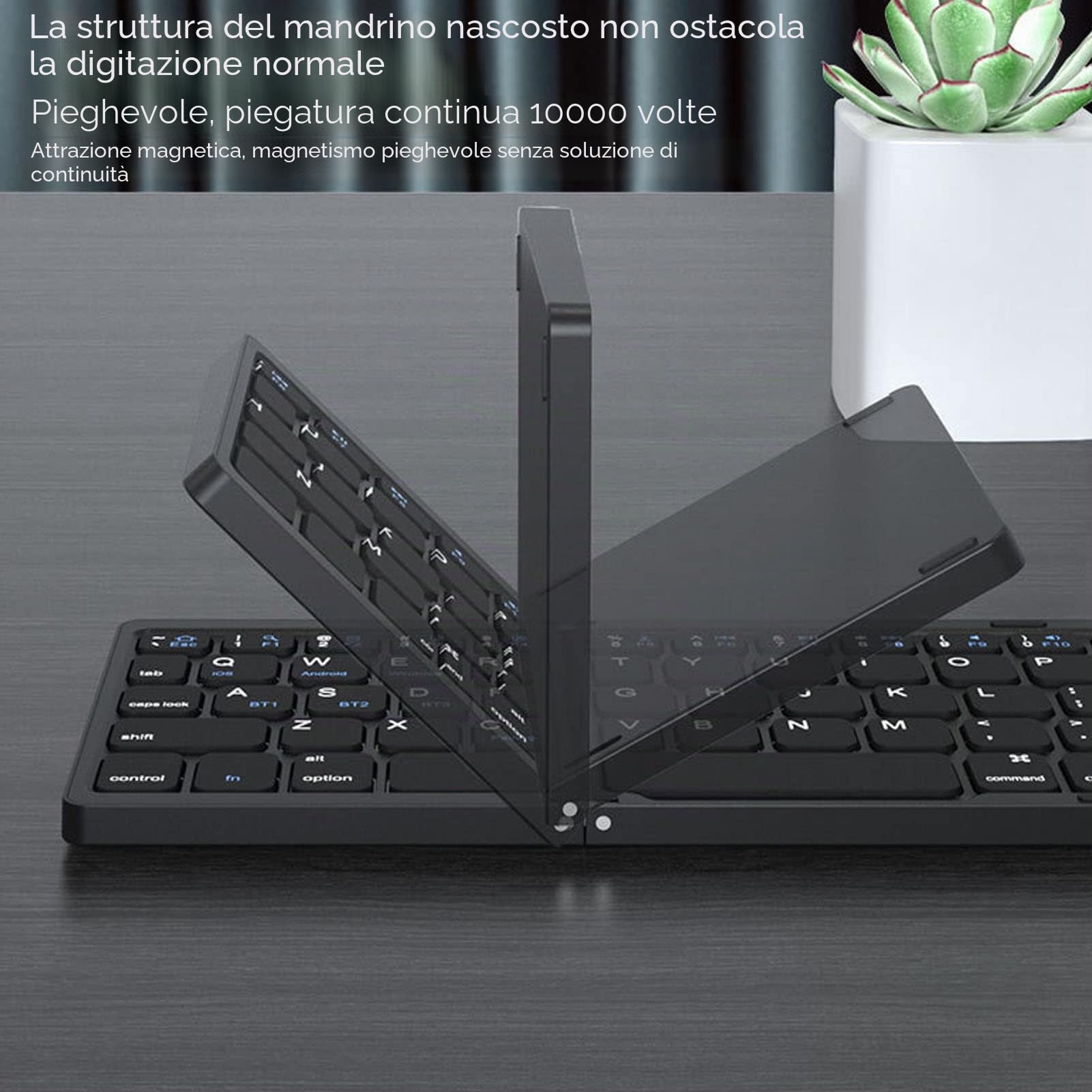 VBESTLIFE Tastiera Bluetooth Pieghevole, Tastiera Wireless Mini BT Portatile Ultra Sottile a Grandezza Naturale da 81 Tasti, Porta di Tipo C, per Android, per , PC, Tablet