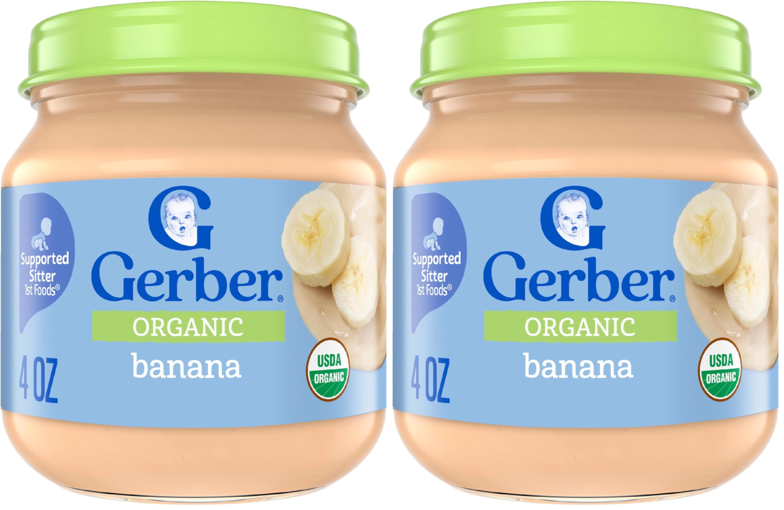 Gerber Stage 1, Organic Banana Jar, Baby Food, Fruit Puree, Non-GMO (Pack of 2)