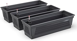 Blumenkasten Milano 3er Set 80 cm lang Farbe Anthrazit mit Wasserspeicher und Wasserstandsanzeige Pflanzkasten für Garten und Balkon witterungsbeständig für Innen und Außen