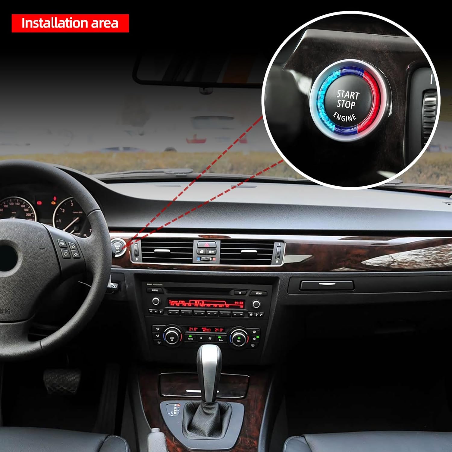 BETTERHUMZ Start Button Ring Sticker, for BMW E90 E92 E93, Carbon Fiber | Compatible with BMW 3 Series E90 2005-2012 Z4 E89,Car Interior Tuning Accessories,M Style