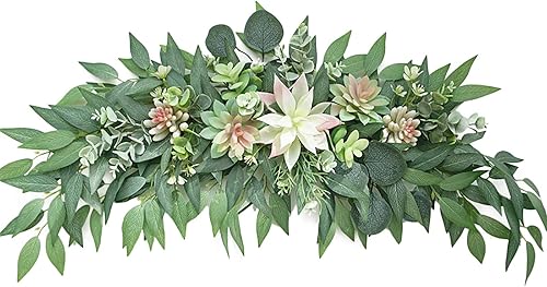 Miniatura 1 de WYSRJ Guirnalda decorativa de suculentas artificiales de 28 pulgadas con hojas de eucalipto y suculentas decoración de arco de boda para interiores