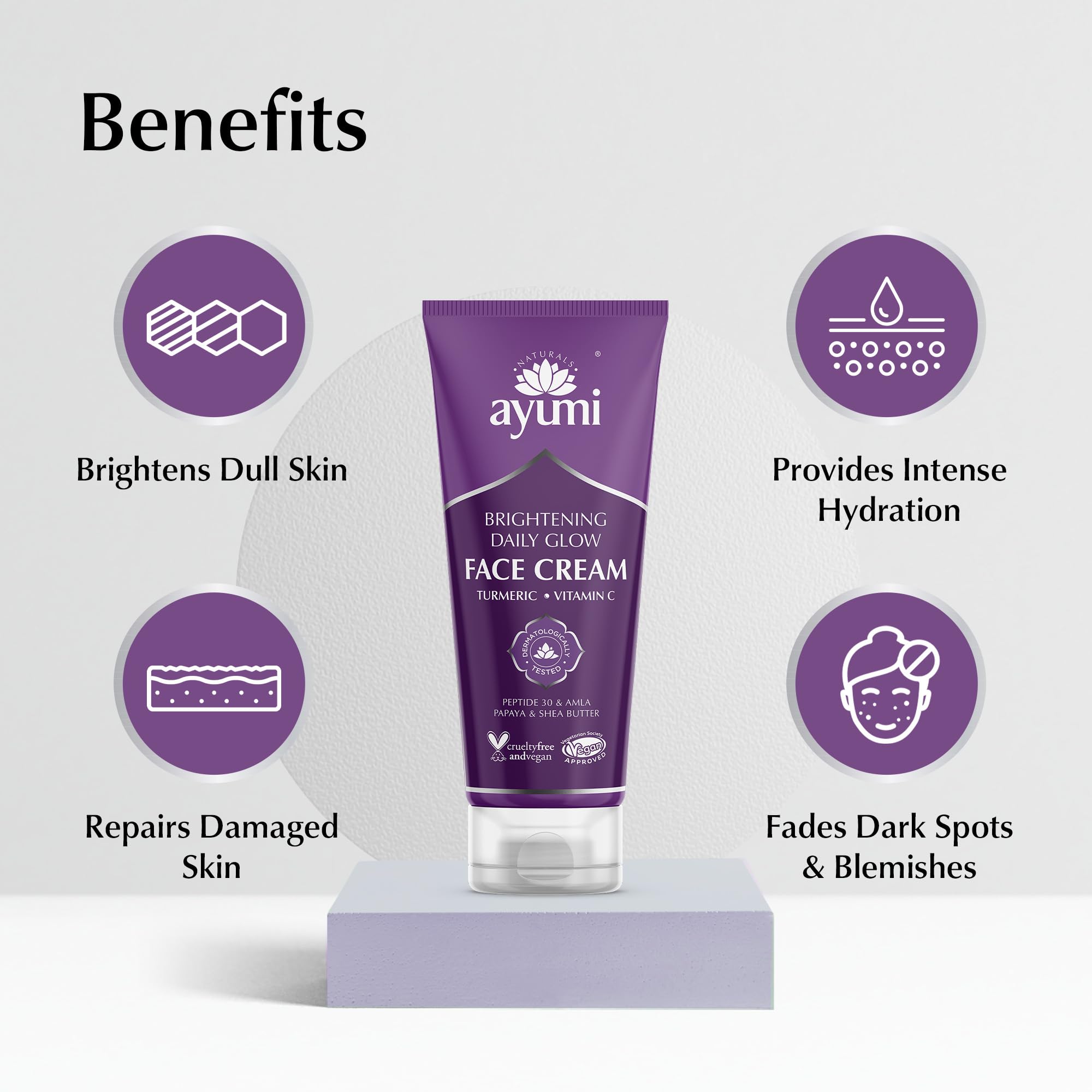 Ayumi Turmeric & Shea Butter Face Cream | Brightening Face Cream with Vitamin C | Moisturising Cream for Dull Skin | Face Moisturiser with Papaya Extracts | Argan Oil for Damaged Skin | 1x100ml