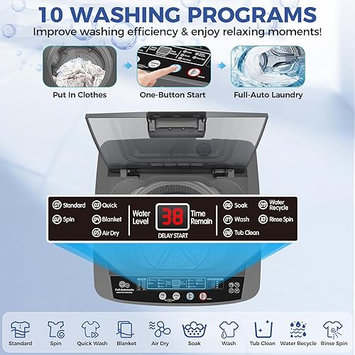 Miniatura 3 de Nictemaw Lavadora portátil, capacidad de 13.5 libras, lavadora portátil totalmente automática, combo de lavadora y secadora de 1.8 pies cúbicos con