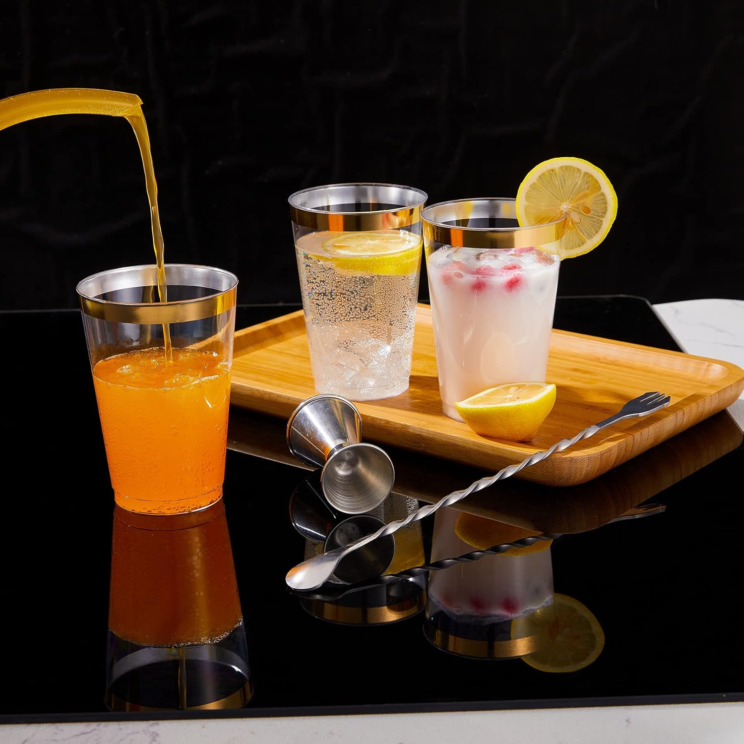 N9R 72PCS Gold Plastic Cups, 12OZ Clear Plastic Cups with Gold Rim, Disposable Cups Perfect for Parties, Wedding and Birthday - Image 5