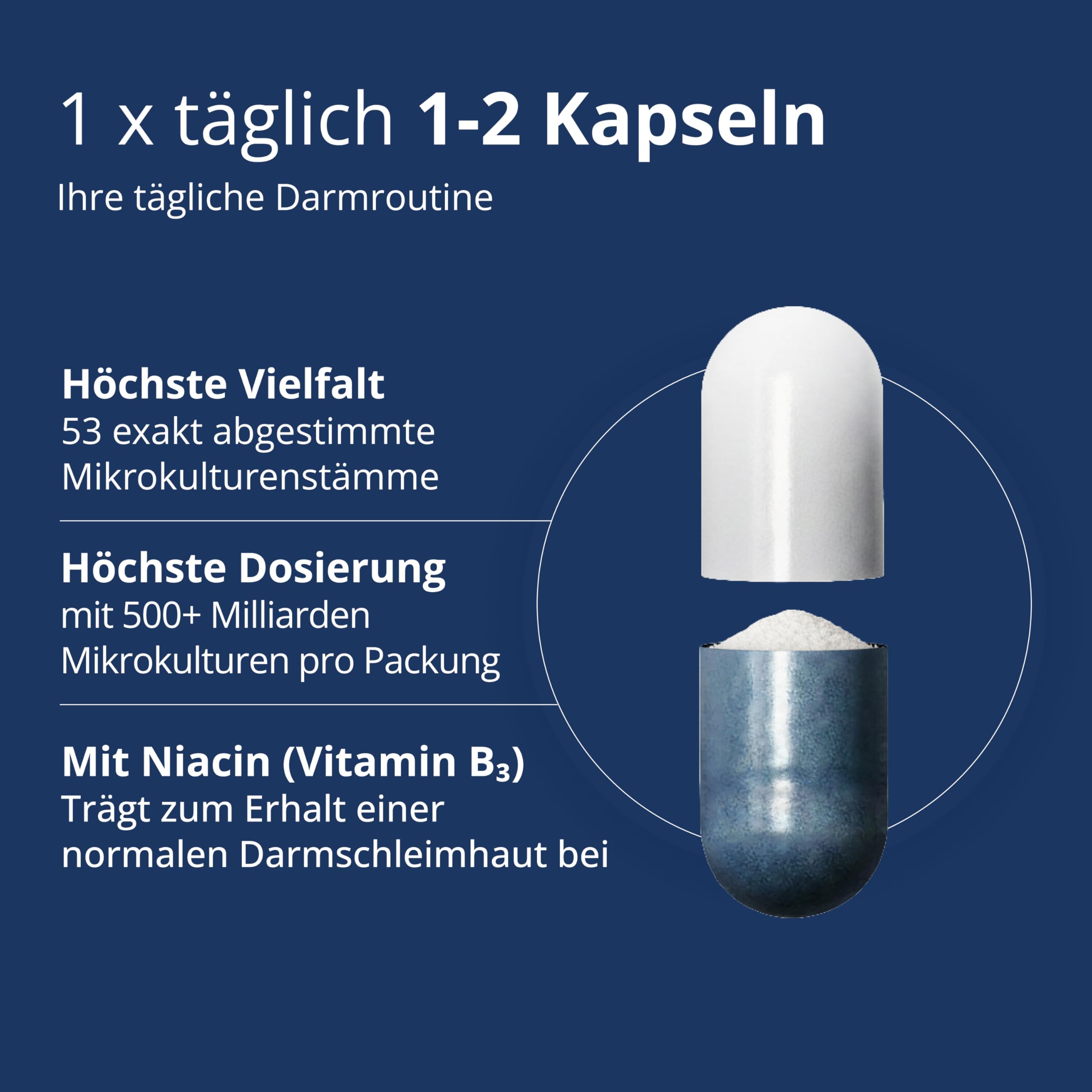 Kijimea® K53 Advance – Darmbakterien hochdosiert | 53 ausgewählte Bakterienstämme aus der Darmflora | mit Biotin | >500 Milliarden KBE je Packung | laktosefrei | glutenfrei - 84 Kapseln