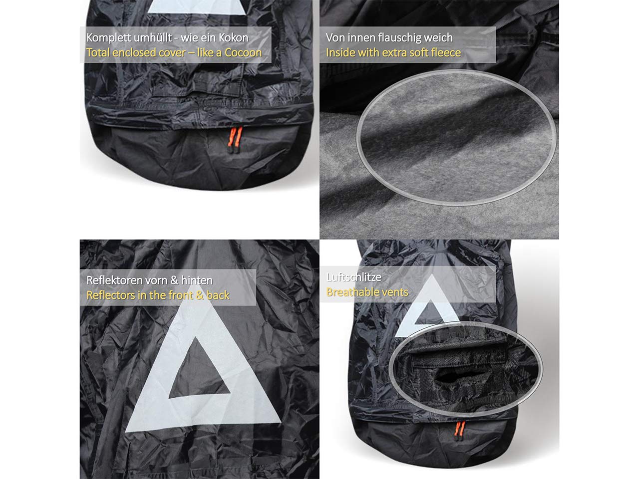 Premium Motorrad Abdeckung Cover für Sommer & Winter Abdeckplane in 600D Oxford für Indoor & Outdoor | sehr stabil & reißfest von M bis XXL Extra Soft Vlies innen L