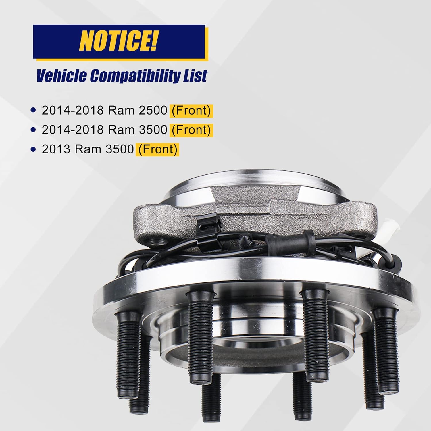 KUSATEC 515162 Front Wheel Hub and Bearing Assembly Compatible with Ram 2500 3500 Pickup 2013 2014 2015 2016 2017 2018, 8 Lug Bolts w/ABS