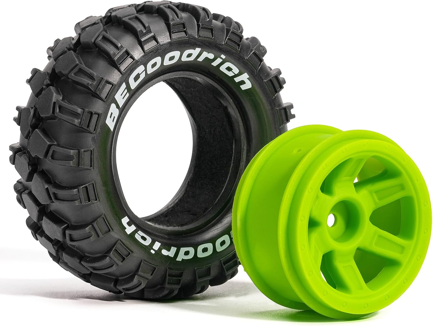 Pre-Glued Monster Truck Wheel & Tire Set for 1/14 1/16 RC Car Fits Slash/Summit, MJX 10208, 90 x 39 mm Rubber, 12 mm Hex Nylon Wheels, 4 pcs, Green