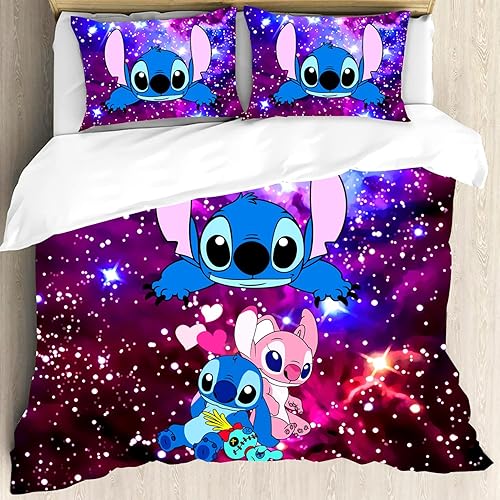 Miniatura 2 de LUSTROVA Juego de cama de 3 piezas de edredón de dibujos animados de anime lindo con 1 funda de edredón y 2 fundas de almohada impresas en 3D,