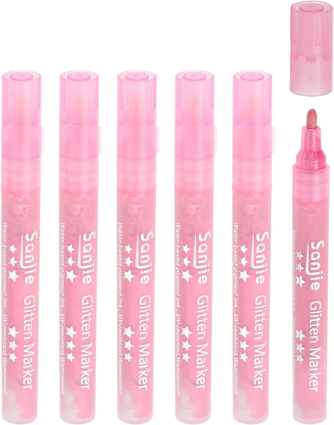PATIKIL Metallic Marker Pens, 6Pcs Glitters Paint Pens Paint Pens Shimmer Colored Markers Art Marker Pen for DIY Craft Photo Album Wax Seal, Pink