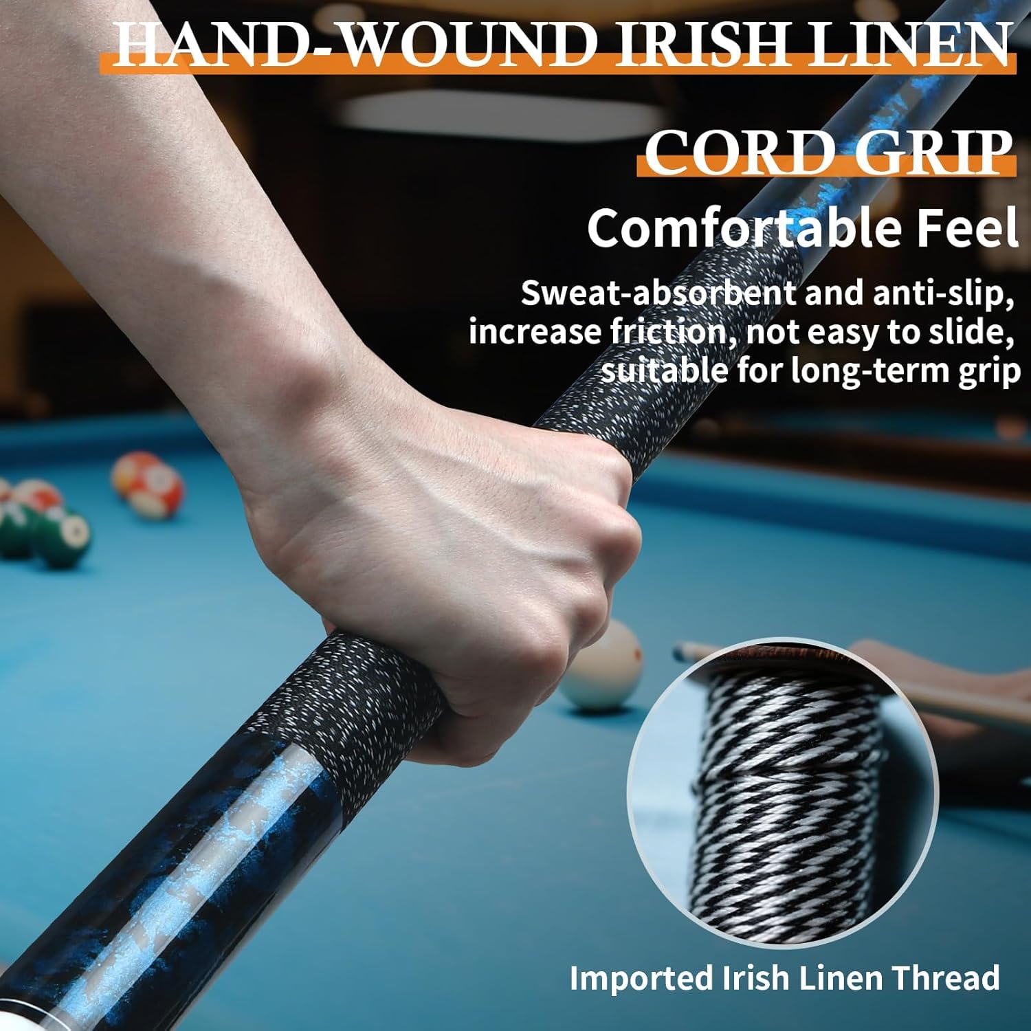 Kmise Pool Cue Stick Set of 4, New Upgraded Irish Linen Wire Grip, Canadian Maple Professional Pool Cues 21oz, 4 Colors Optional (Blue, Green, Red, Yellow