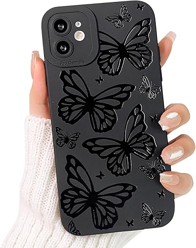 Lovmooful Funda compatible con iPhone 12, diseño de mariposa grande, negro, para niñas y mujeres, TPU suave a prueba de golpes, protector femenino