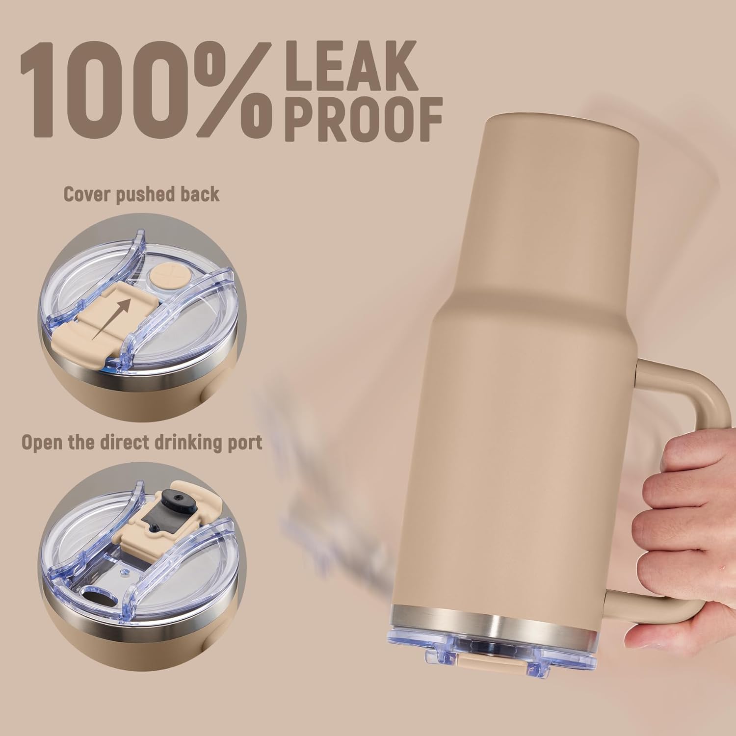 40 oz Tumbler with Handle and Straw Lid,Insulated Reusable Stainless Steel Water Bottle Travel Mug，Cupholder Friendly Double Wall Vacuum Sealed Cup (Mocha) - Image 4