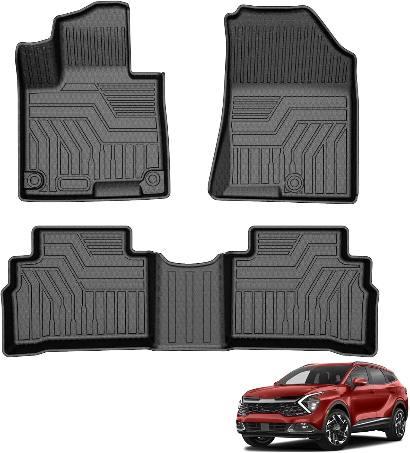 FIILINES Floor Mats for Kia Sportage 2023-2026, All Weather Guard TPE Floor Liners for Sportage, 1st & 2nd Row, Black (Only Fit Non-Hybrid Models)