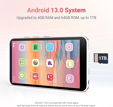 64GB MP3 Player with Bluetooth and WiFi, Android 13, 4.0 MP3 with Spotify