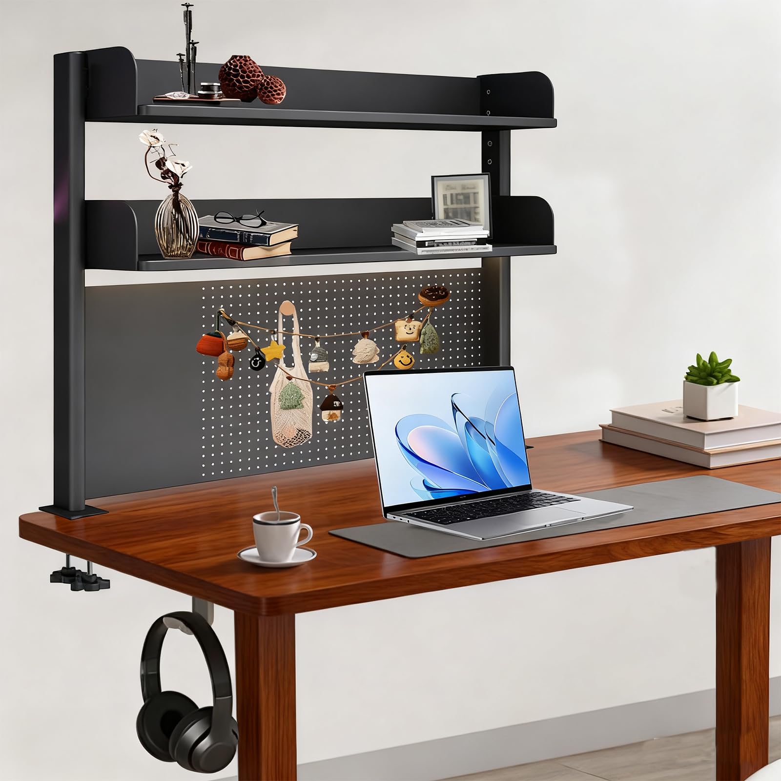 Klemmregal Schreibtischregal, 3 Ebenen Schreibtisch Regal Mit 31 ZubehöR, Clamp Computer Schreibtisch ZubehöR Organizer Mit LöCherplatte, FüR BüRo, Gaming, Zuhause(95 * 100 * 12.5cm)