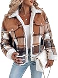 CHICME Womens Plaid Fleece Jacket Long Sleeve Sherpa Lined Winter Jackets Warm Coat