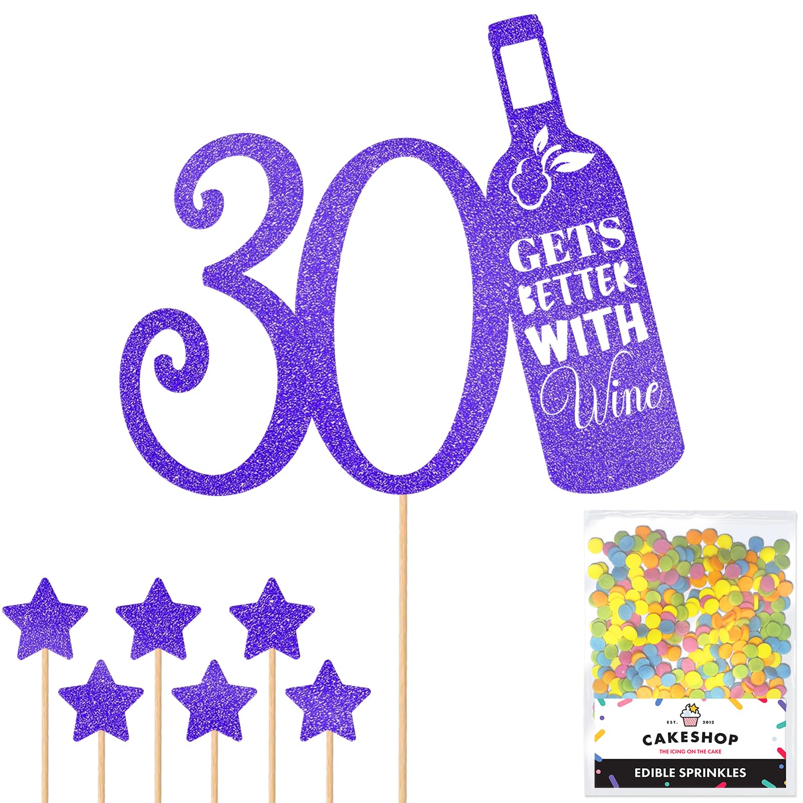 Personalised Funny Wine Bottle Joke Glitter Cake Topper - Bright Blue Custom Age Glitter Cake Decoration and Sprinkles - Happy Birthday Decorations - Personalised Toppers for Cakes by Cakeshop