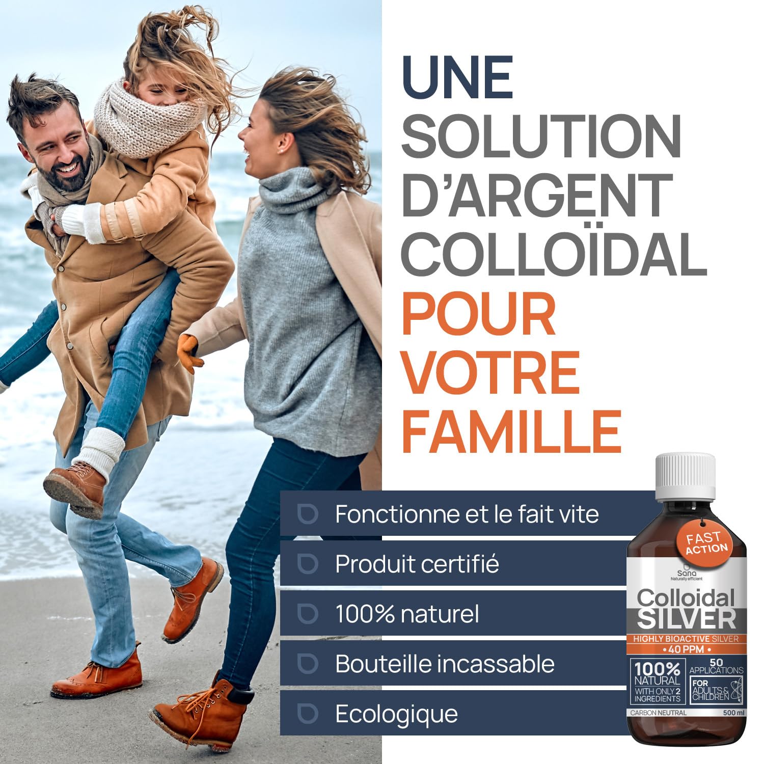 Argent Colloïdal 40 PPM 1000 ml - Supérieur au 15ppm & 20ppm - Oligo élément bio disponible - Liquide 100% Naturel - Pour famille & Animaux