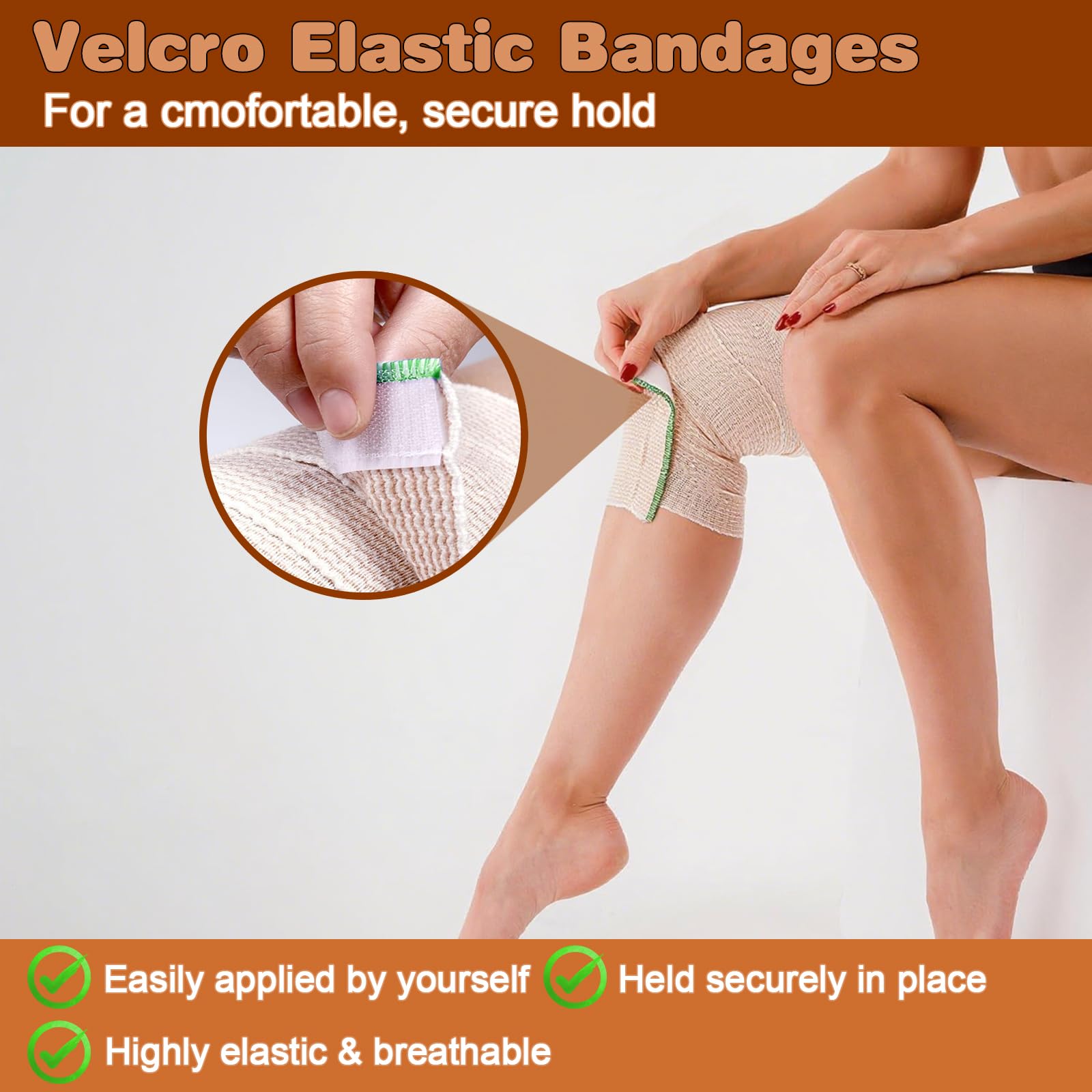 4 Rollos Venda Elastica Premium con Velcro Adhesivo, Dos tamaños Vendas autoadhesivas Reutilizable Lavable, Vendaje de Compresión para Brazos, Piernas y Tobillo(7.5/15 cm x 4.5 m)