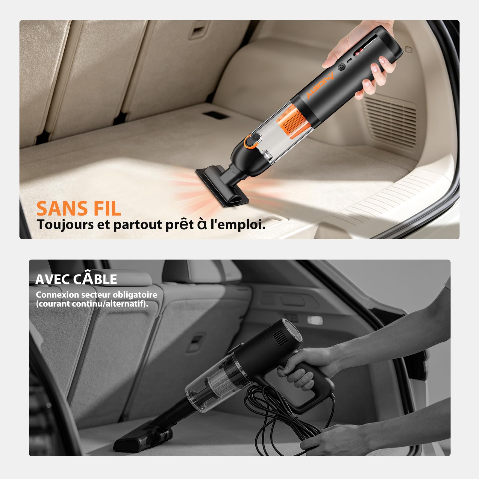 Aspirateur de Voiture sans-Fil Puissant 30kPa, Aspirateur à Main 7800mAh Batterie, Moteur sans Balais, 50 Min Autonomie, 1.5H Charge Rapide, 4-in-1 Mini Aspirateur/Souffleur/Gonfleur/Pompe