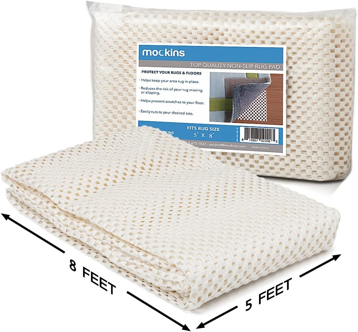 Nevlers 5'x8' White Anti Skid Rug Gripper for Hardwood Floors & Other Surfaces | PVC Foam Rug Pad Non Slip Design | Open Weave Non Slip Rug Pads | Customizable Carpet Pad & Under Rug Non Slip Pad