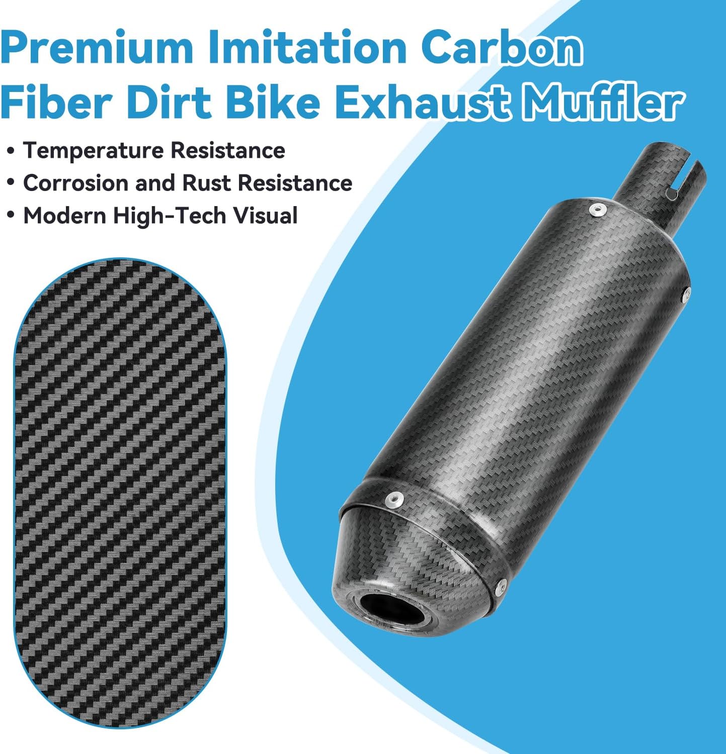 EOPOAYI Imitation Carbon Fiber 1.1 Inch Motorcycle Muffler Compatible with 125cc 110cc Pit Dirt Bike SSR Taotao Coolster, Universal 28mm Exhaust Silencer for ATV 4 Wheeler Mini Bike Go Kart Parts