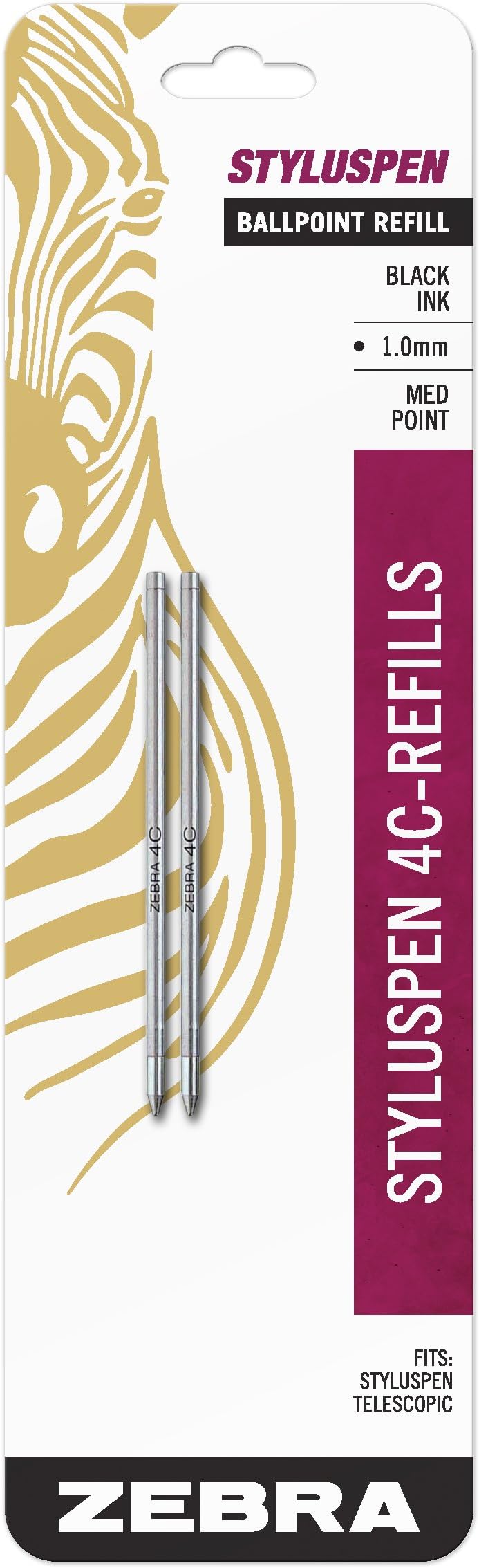 StylusPen Telescopic Ballpoint 4C Refill, Medium Point, 1.0mm, Black Ink, 2-Count