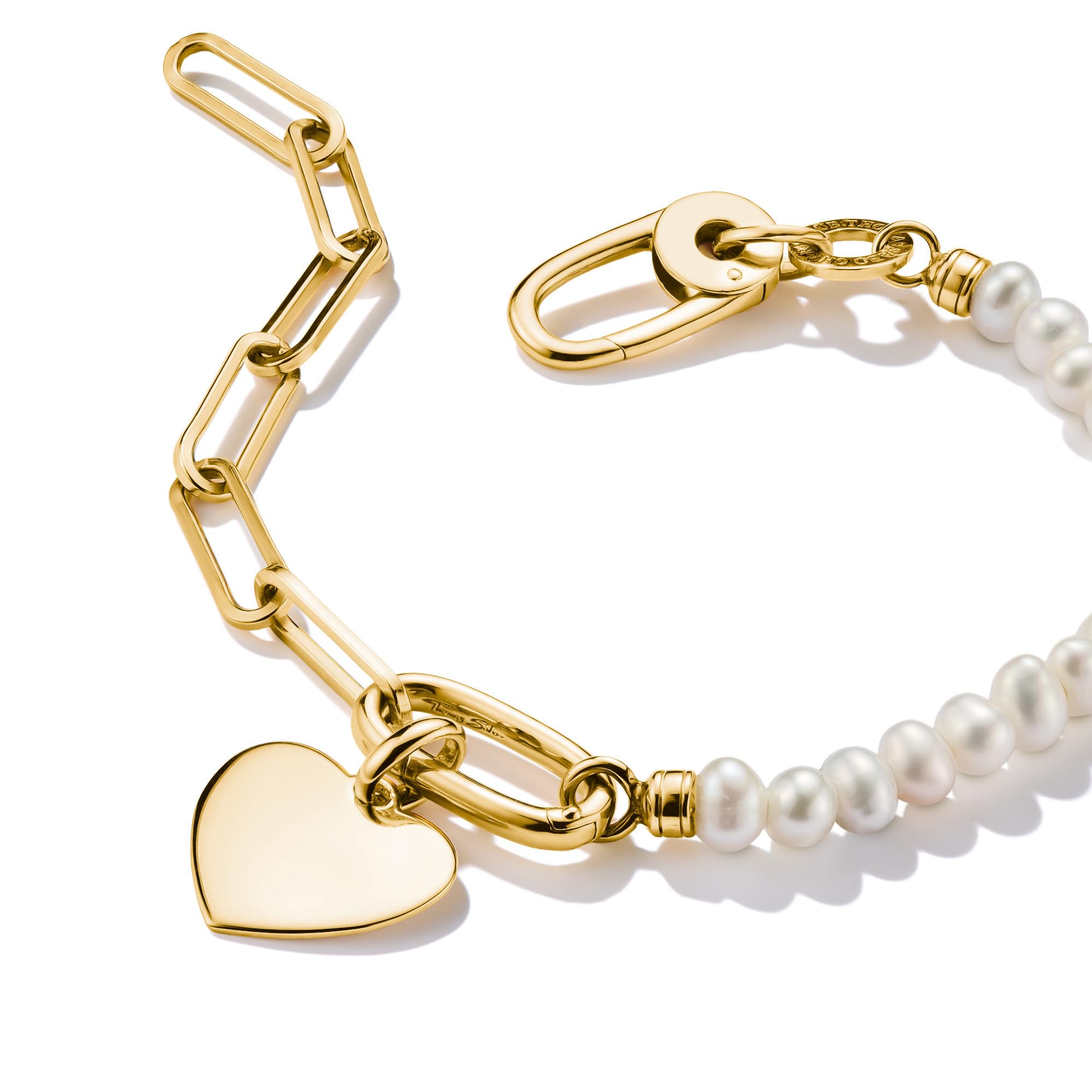 Charm-Armband mit Papiergliederkette & Süßwasserperlen – 925 Silber vergoldet – Connect Link zum Befestigen von Charms – Damen Schmuck goldplattiert