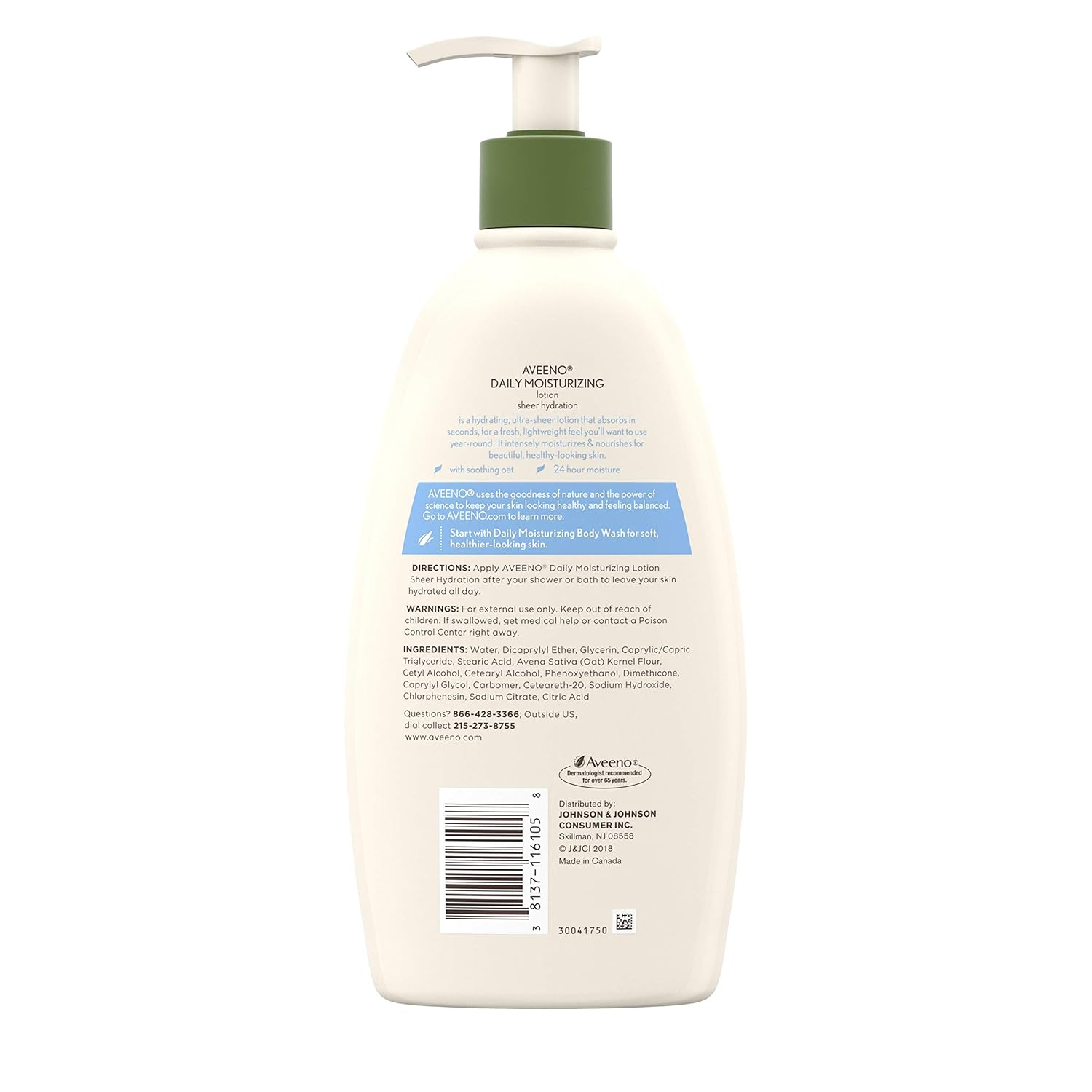 Aveeno Sheer Hydration Daily Moisturizing Lotion for Dry Skin with Soothing Oat, Lightweight, Fast-Absorbing & Fragrance-Free Intense Body Moisturizer, 18 fl. oz: Beauty