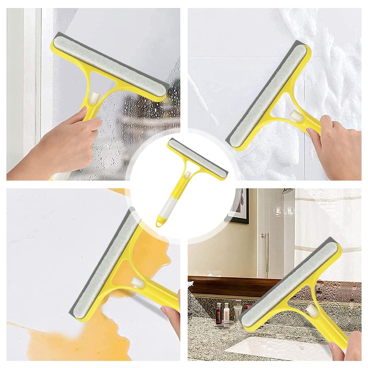 Raclette Squeegee NEWE Avec Long Manche – Nettoyage Vitres, Douche, Miroirs (Jaune)