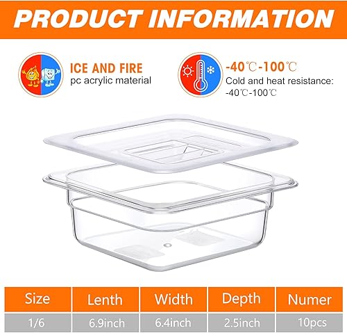 Miniatura 2 de Sieral Recipientes transparentes para restaurantes de tamaño 16 con tapas, cuadrados Cambro para almacenamiento de alimentos, recipientes de barra