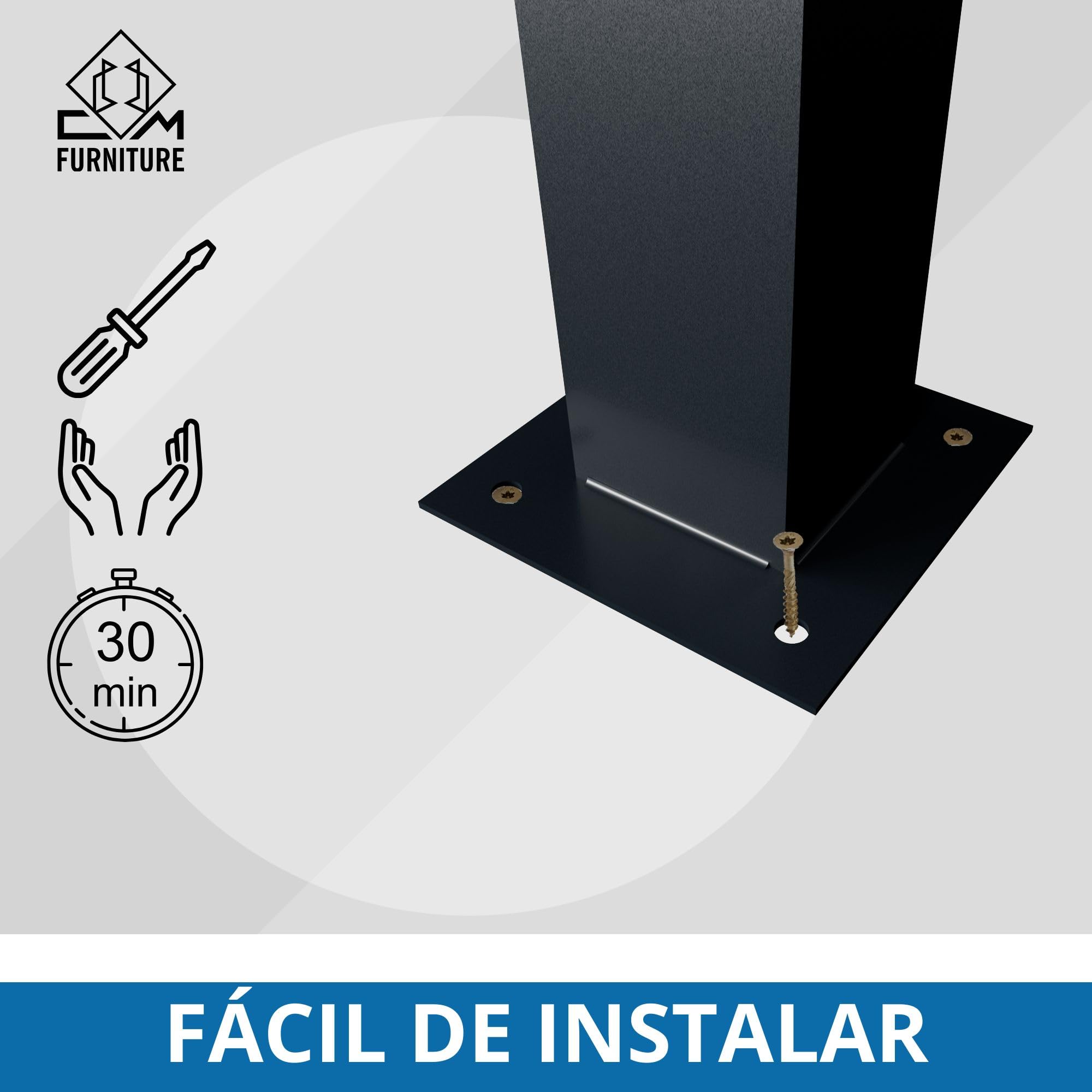 4 Pata de la Mesa de Acero Negro Perfil Cuadrado 80x80 mm, Altura: 72 cm Pies para Muebles Juego de Piernas de Acero con Tornillos para Escritorio, Encimera Pies de Mesa