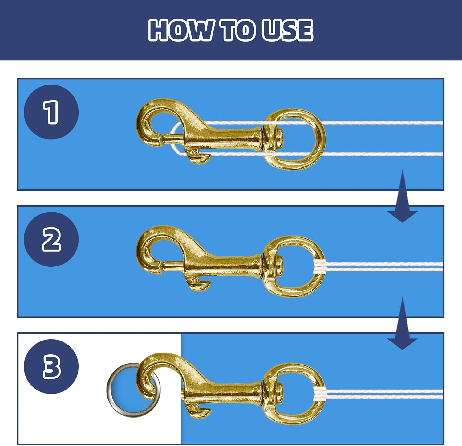 8Pcs Flag Clips Swivel Snap Hooks, 2.4" Heavy Duty Brass Flag Pole Hooks for Flagpole Rope, Snap Clip with Swivel Eyelet for Flag, Pet Leash, Key Chain or Clothlines Tarp - Image 4