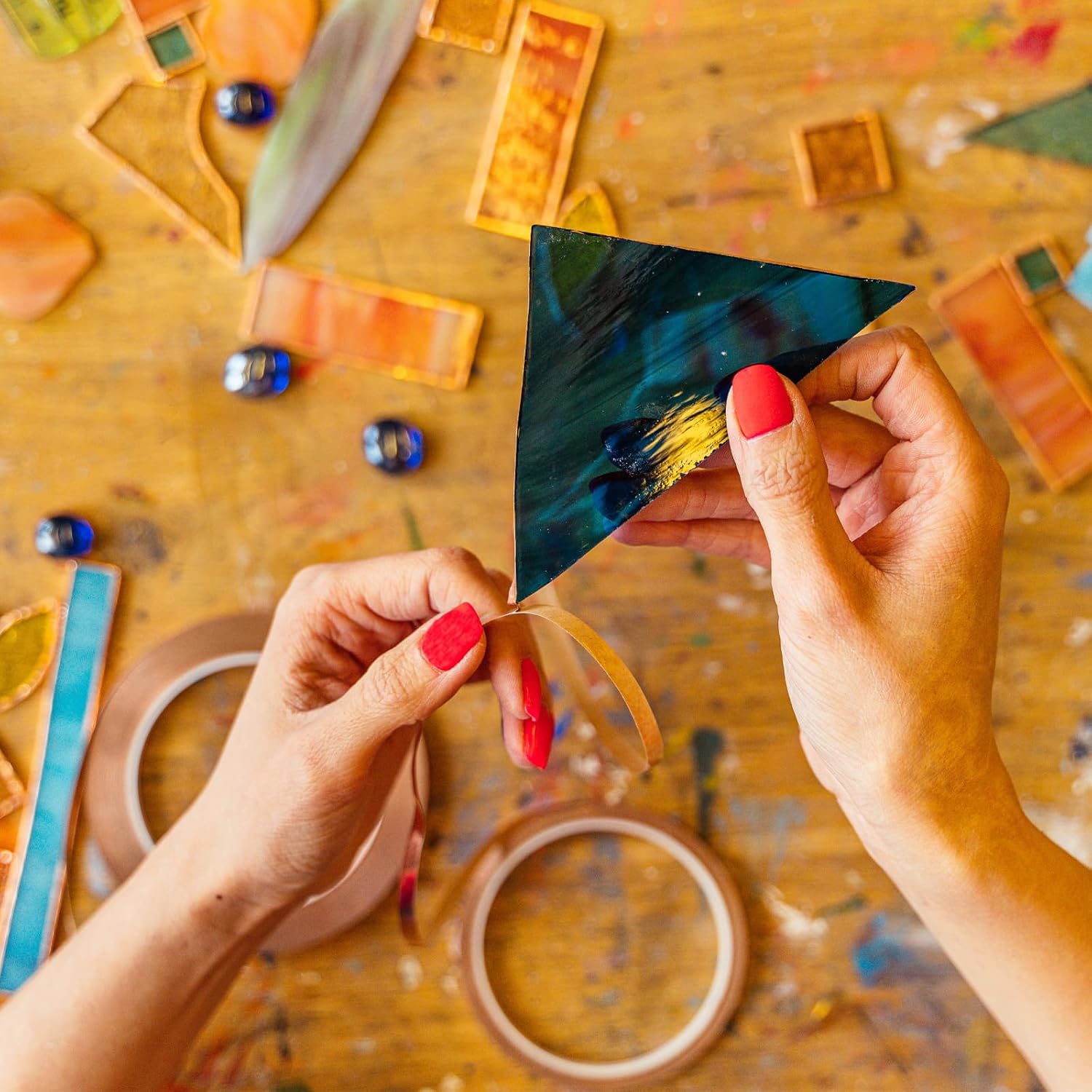 3/16 inch(2 Rolls) & 7/32 Inch(2 Rolls) Black Lined Copper Foil Tape for Stained Glass and Crafts, Black Backed Copper foil, Stained Glass Supplies