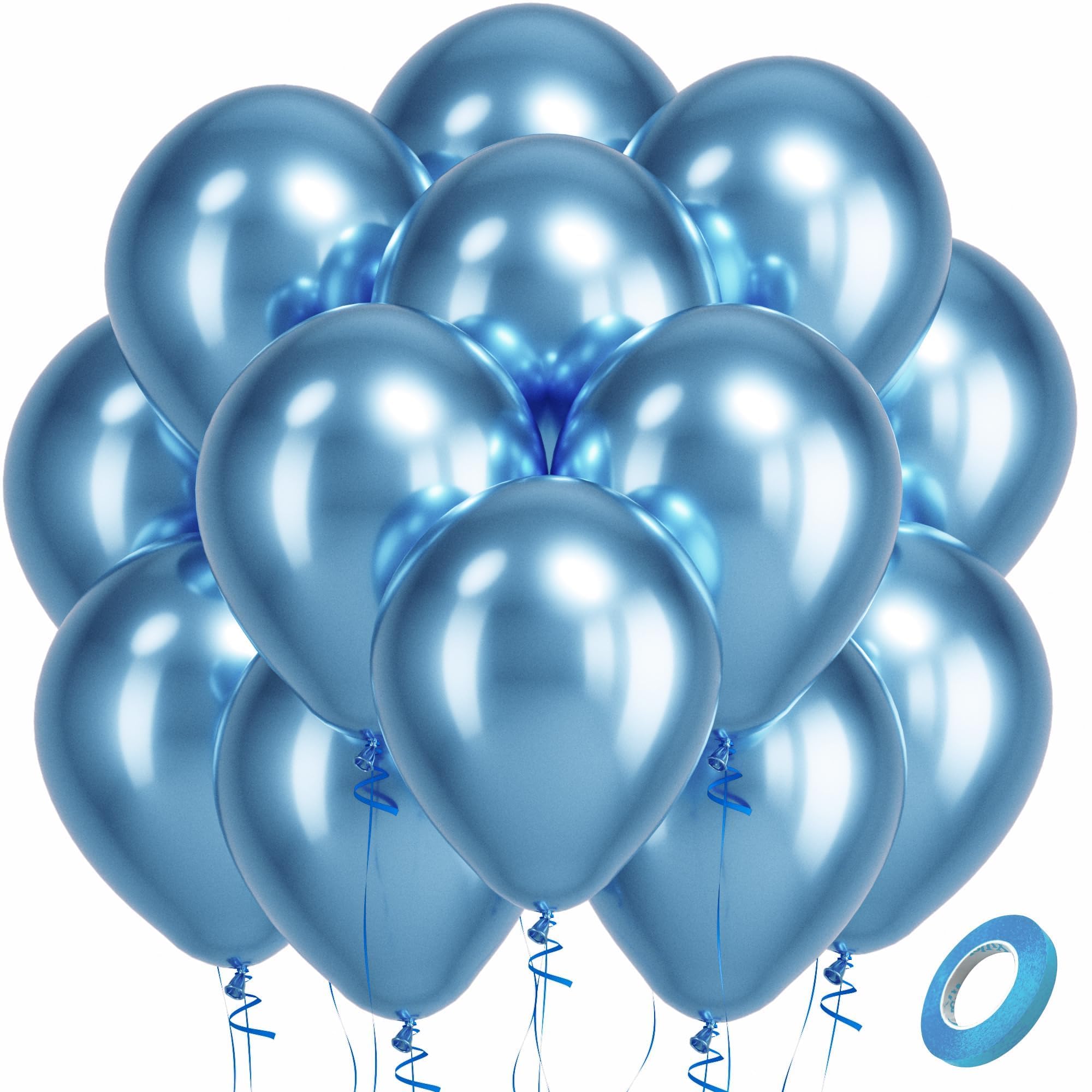Bezente Metallic Light Blue Latex Round Helium Party Balloons 100 Pack 12 inch