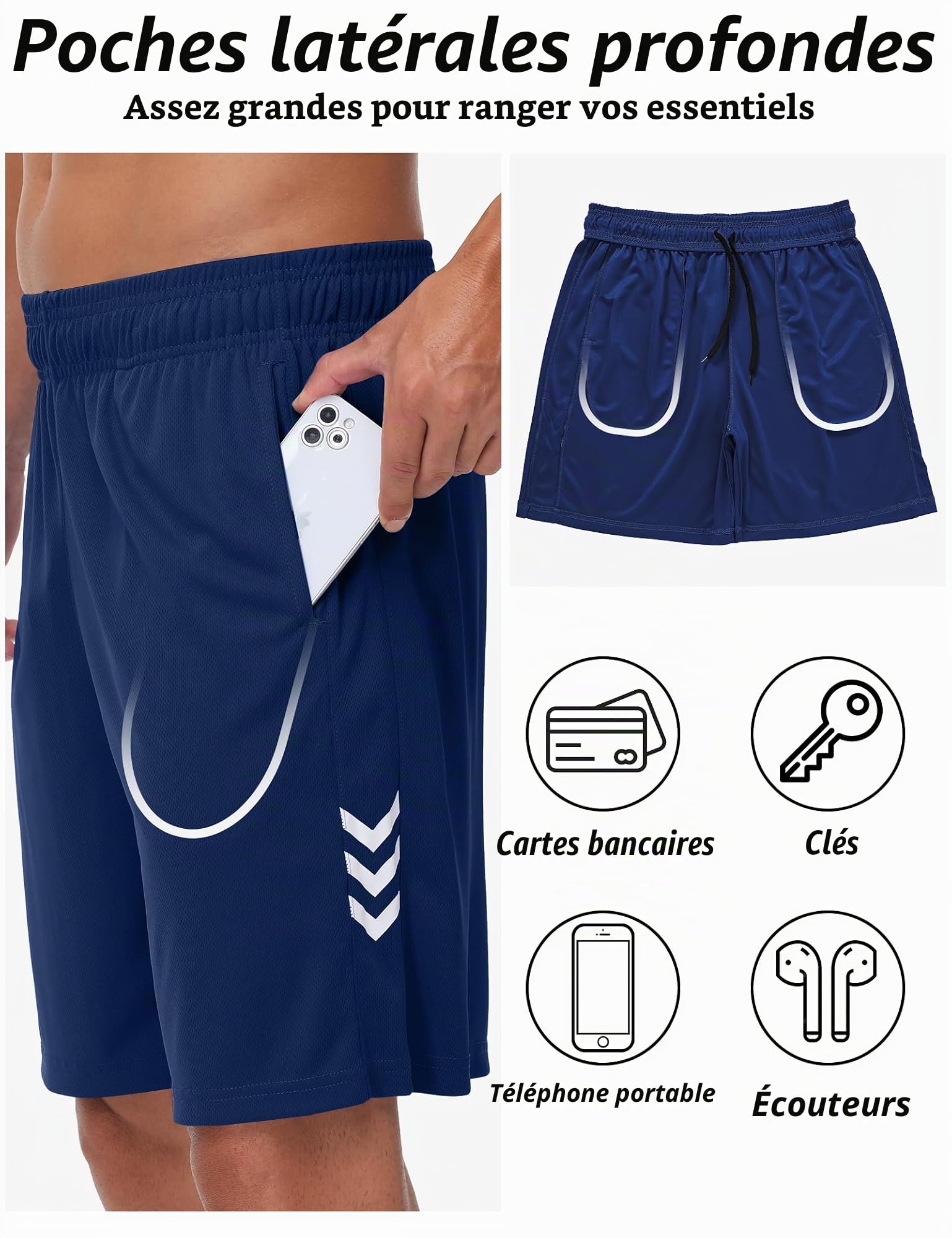 Short De Sport Homme Lot De 3 Séchage Rapide Course d'Entraînement Court Pantalon Fitness Gym Short avec Poches