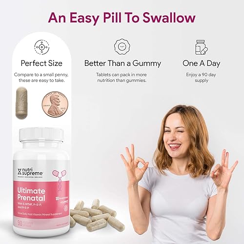 Miniatura 6 de Nutri Supreme - Vitamina prenatal, suplemento de vitaminas prenatales para mujeres con folato de metilo altamente absorbente, multivitamínico