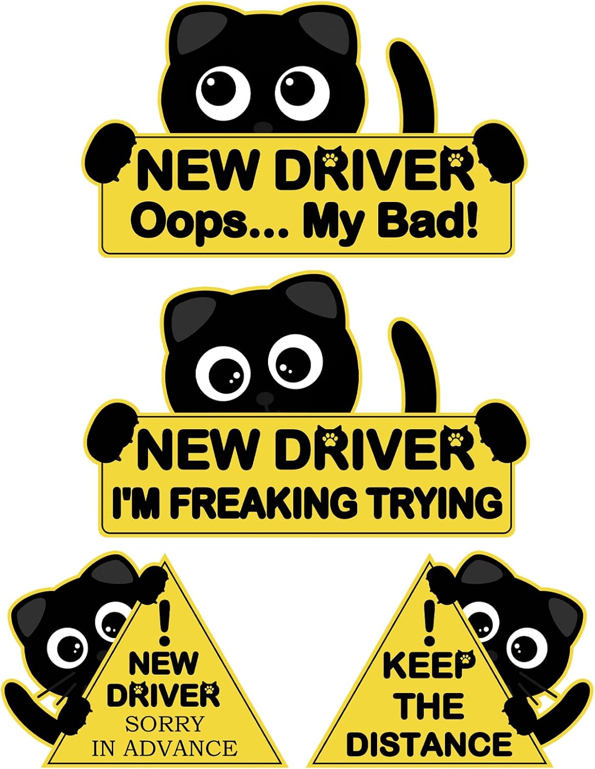 4Pcs Black Cat New Car Driving Magnets, Funny New Driver Magnet for Car Please Be Patient, Safety Warning Signs for Student Driver Moderate Size & Long Service Life