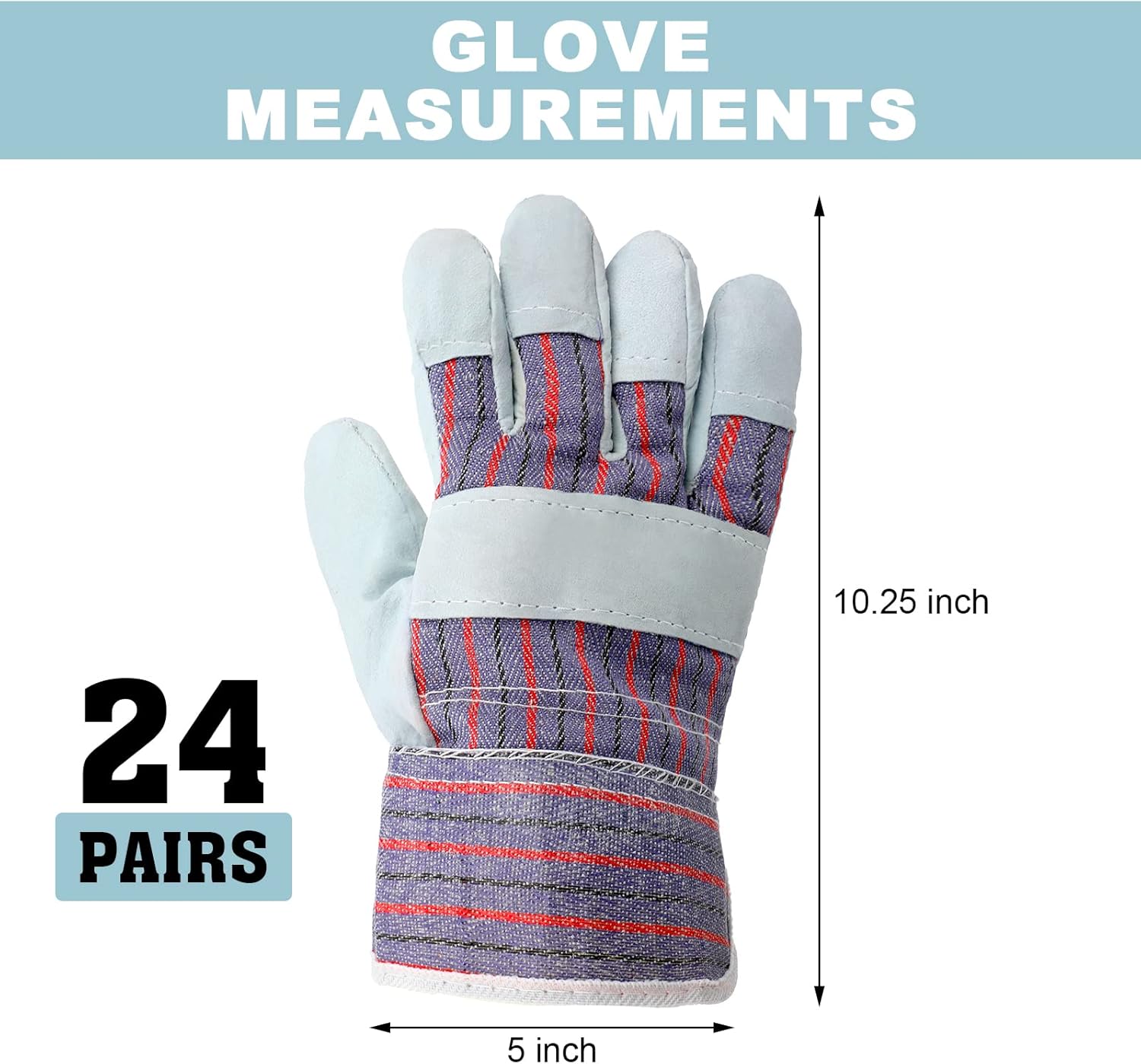 Jiuguva 24 Pairs of Work Gloves Cotton Leather Gloves Safety Cuff Gardening Work Hands with Heavy Duty Reinforced Palms Gardening for Men Women, Red and Blue - Image 2