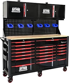 WTRAVEL 19-Drawer Rolling Tool Chest with Wood Top & 2 Upper Cabinets - Heavy Duty Mobile Workbench for Garage Workshop