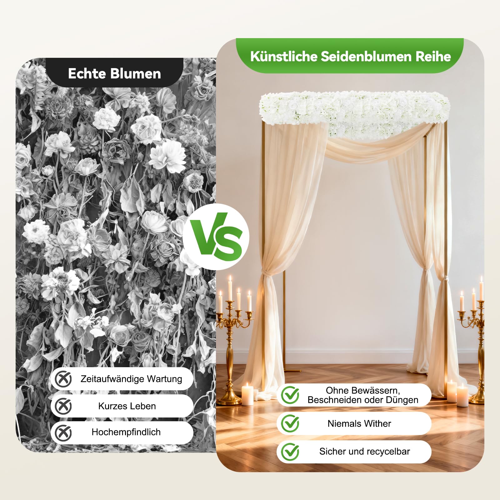 Blumengirlande Künstliches Blumenpaneel 1M lang Künstliche Blumen Hochzeitsdekoration Kunstblumen Fake Centerpiece für Hochzeit, Zuhause, Party (Weiß)