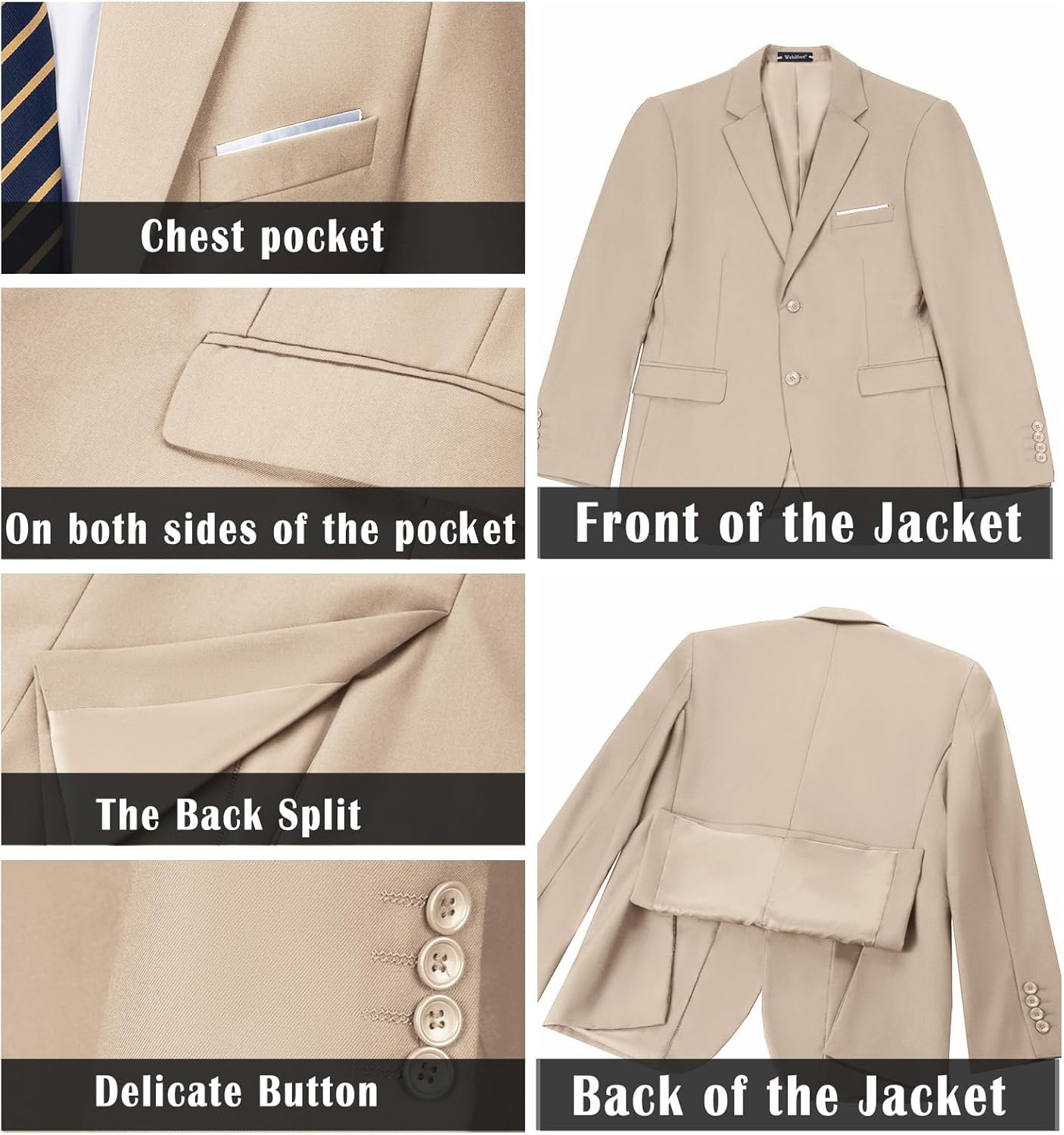 Men Suit 2 Piece Groomsmen Tuxedo Prom Blazer Slim Fit Suits Two Button Wedding Dress Jacket Pants Set with Tie - Image 5