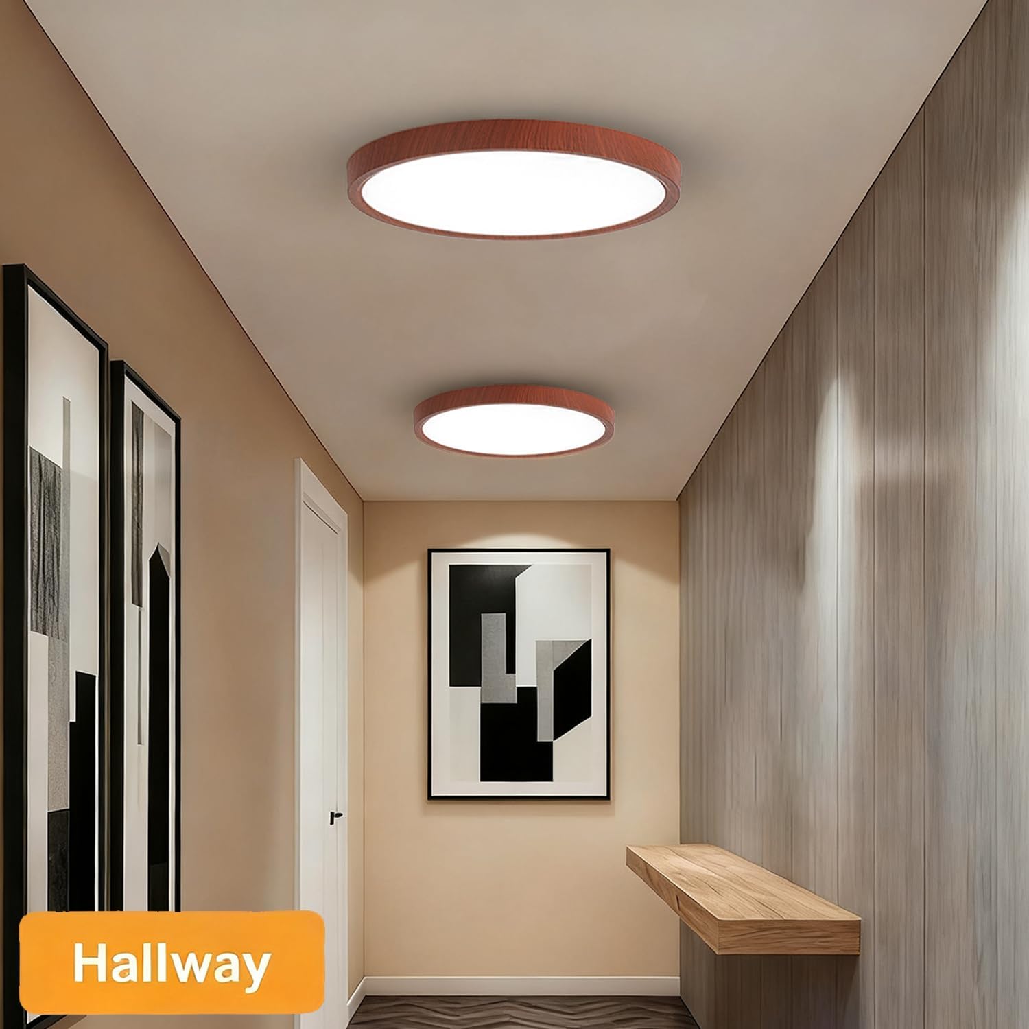 12 Inch LED Wood Grain Flush Mount Ceiling Light Fixture, Modern 22W Round Flat Overhead 3000K-4000K-6000K Selectable Ceiling lamp for Bedroom, Living Room, Kitchen, Entryway