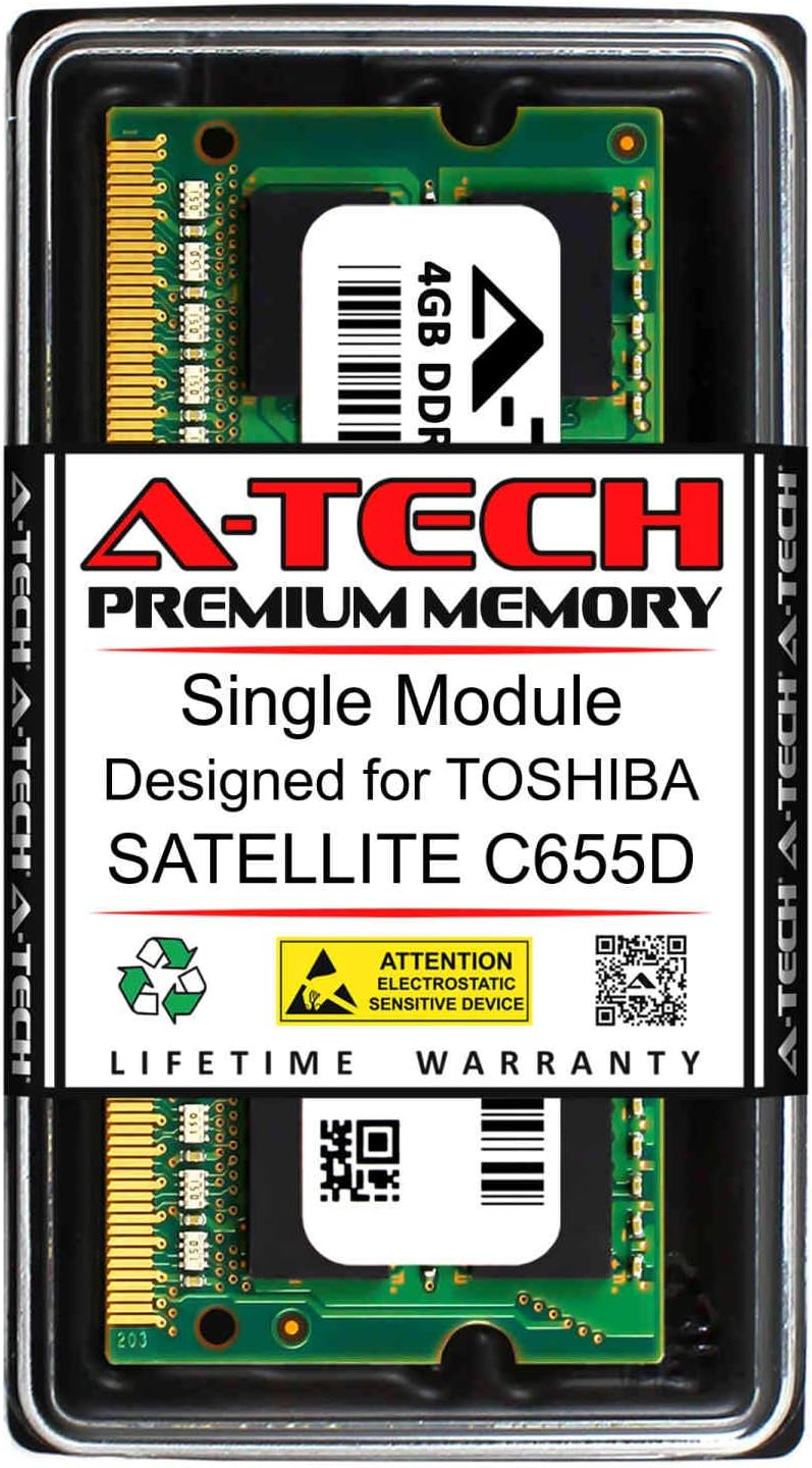 A-Tech 4GB RAM for Toshiba Satellite C655D | DDR3 1066MHz SODIMM PC3-8500 204-Pin Non-ECC Memory Upgrade Module
