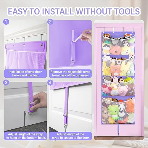 Miniatura 7 de Almacenamiento de animales de peluche colgantes, organizador grande de juguetes de felpa con gancho de metal, soporte para accesorios de bebé, idea