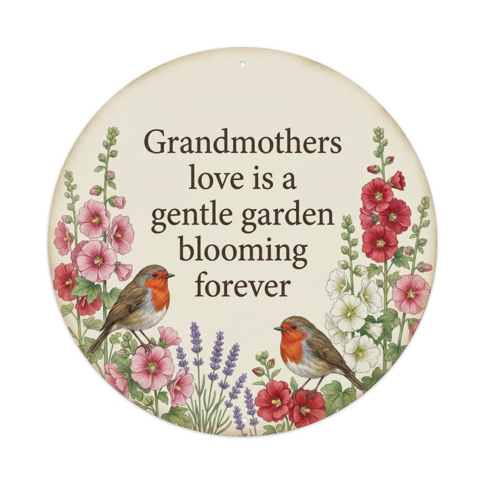 Okahys 8X8inch(20X20cm) European Robin Garden Sign Heaven Love Grandmother Metal Tin Sign