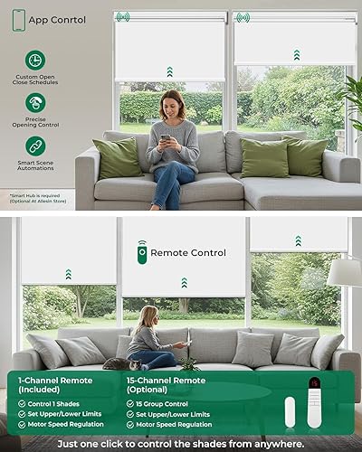 Miniatura 4 de Allesin Persianas enrollables motorizadas con control remoto para ventanas, persiana enrollable inteligente opaca a pilas (blanco 23 pulgadas de