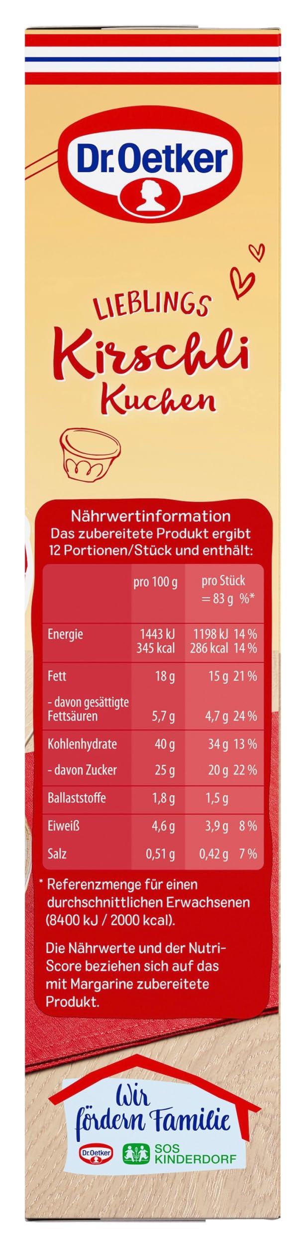 Dr. Oetker Kirschli Kuchen, 8 x 435 g, Backmischung für Rührkuchen mit Kirschen & Schokoladenflocken, fruchtig-schokoladiger Rührkuchen, gelingsicheres Backen