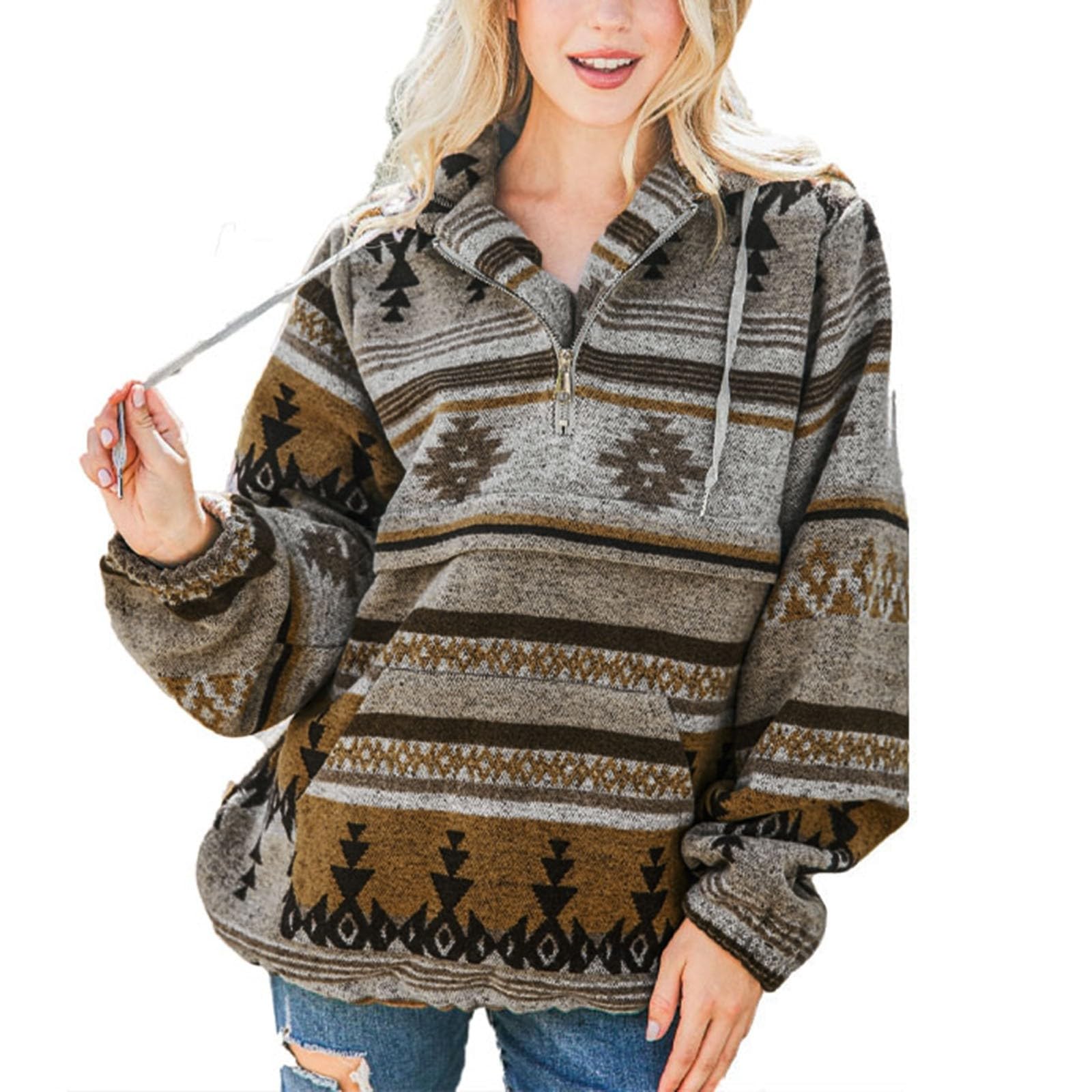 Générique Sweat À Capuche Femme Oversize Zippé Sweatshirt Manches Longues Rétro Veste De Sport Élégant Chic Coton Y2K Outerwear Poche Automne Casual Hiver Hoodies A22